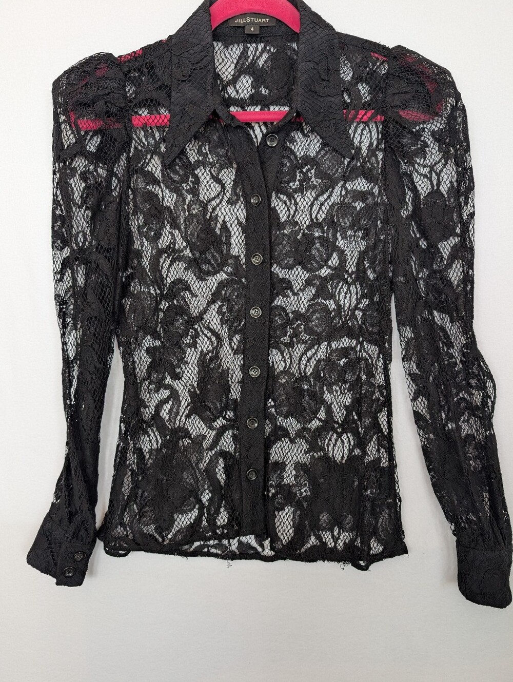 Jill Stuart Black Lace‎ Button-Front Long-Sleeve Top